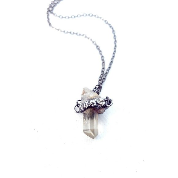 Raw quartz crystal necklace handmade gothic metalwork jewelry men's minimal - Picture 8 of 11